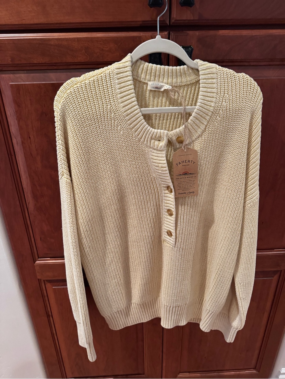 Faherty Soft Cream Button-Front Knit Henley